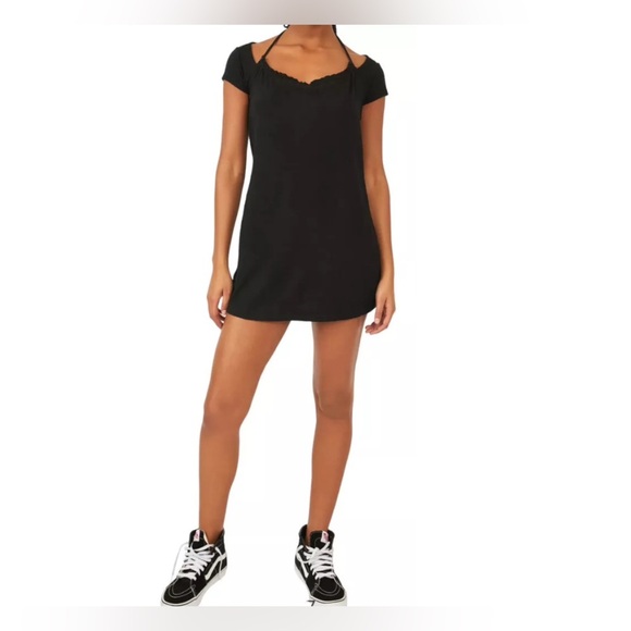 Free People Beach VIVI MINI DRESS Black Woman’s Small Beach Cover Up pockets - Picture 2 of 11